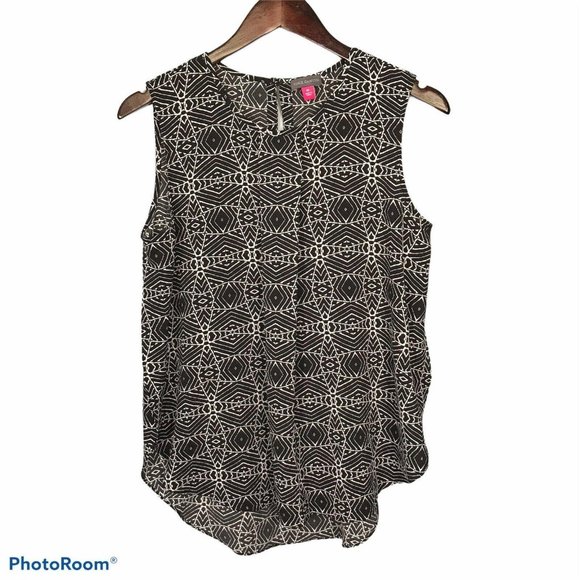 Vince Camuto Women’s Blouse M Medium Black White Geometric Print - Picture 5 of 12